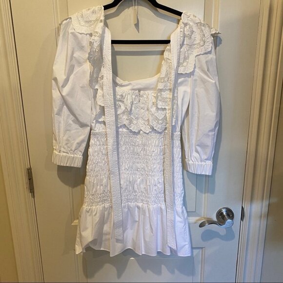 NWT Self-Portrait White Cotton Poplin Mini Dress $475 - Picture 8 of 9